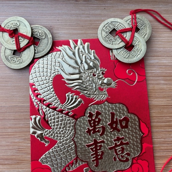 Chinese New Year Red Lucky Money Envelope 3 Feng Shui Coin Set - Picture 9 of 9
